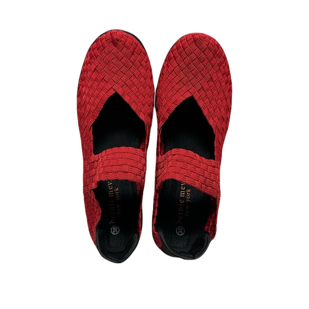 NEW Bernie Mev Lulia Womens Size 38 7-7.5 US Red Woven Stretch Knit Wedge Shoes - Picture 6 of 9